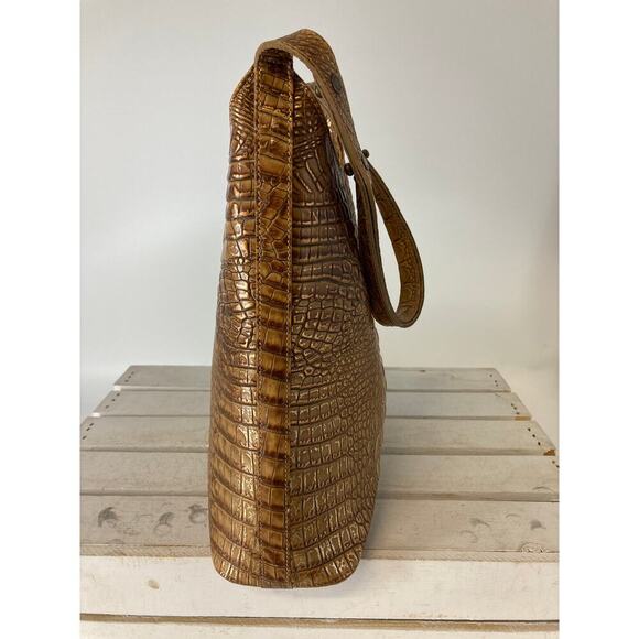 BRAHMIN BROWN AND GOLD SHIMMER CROCK LEATHER SHOULER BAG - Picture 3 of 16